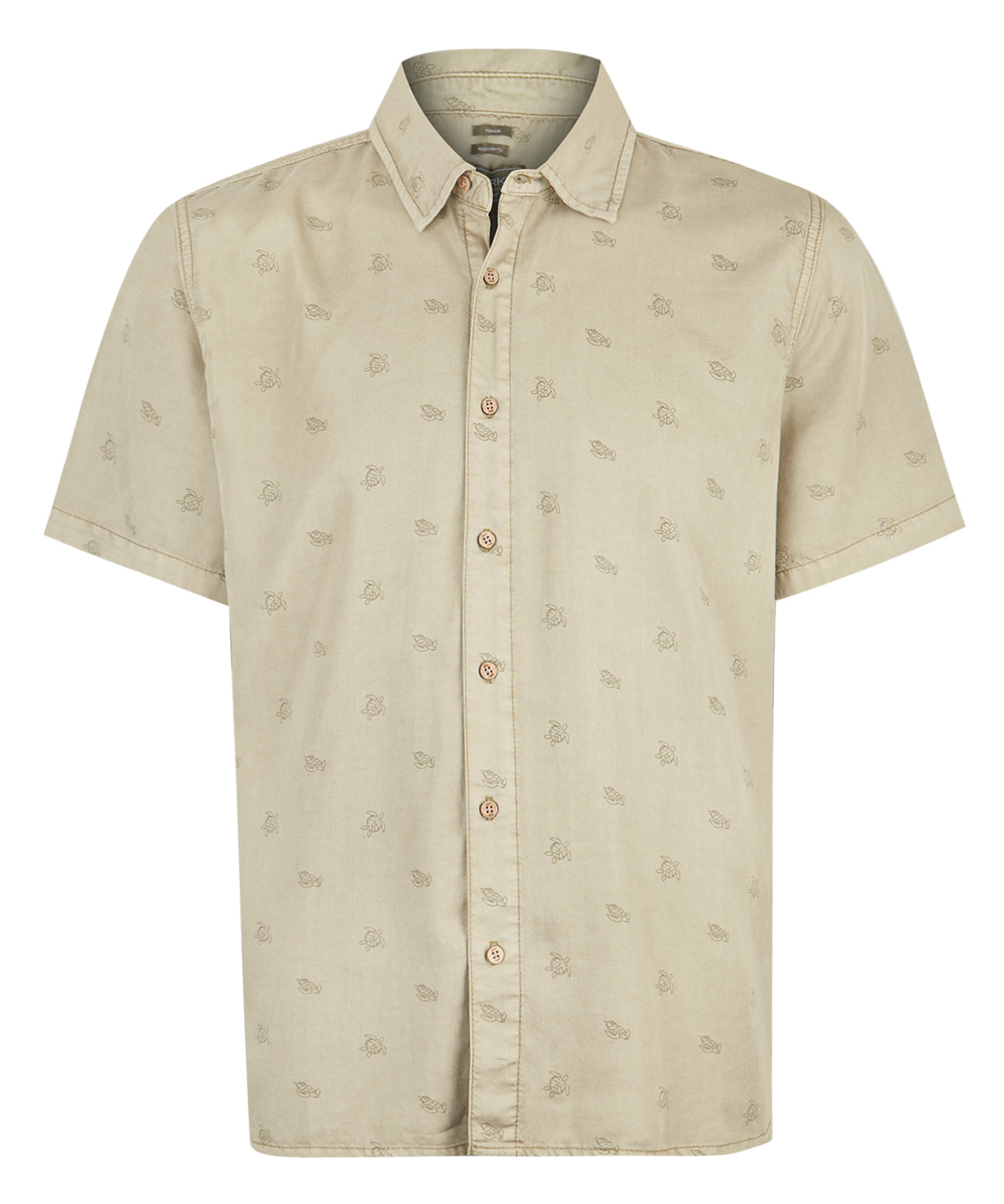 Camisa M/C H Tencel Print Turtle Verde Oliva Hombre 1
