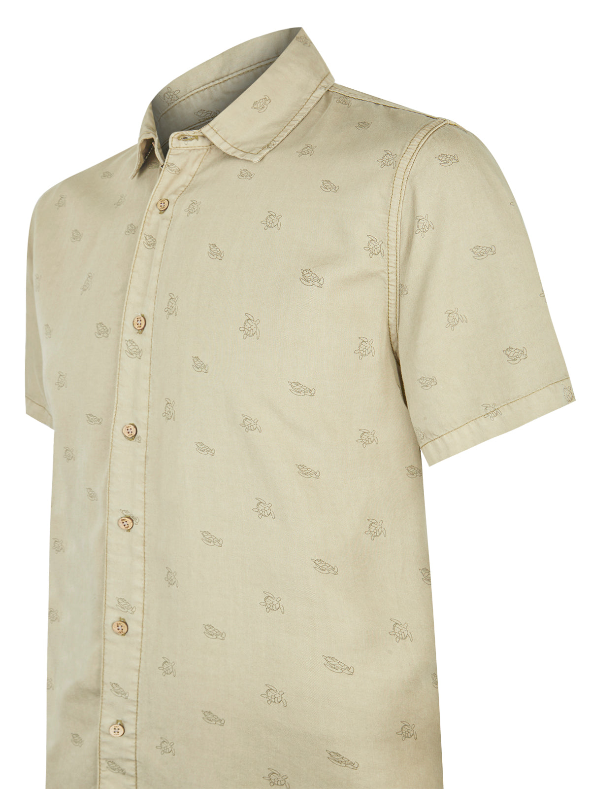 Camisa M/C H Tencel Print Turtle Verde Oliva Hombre 3