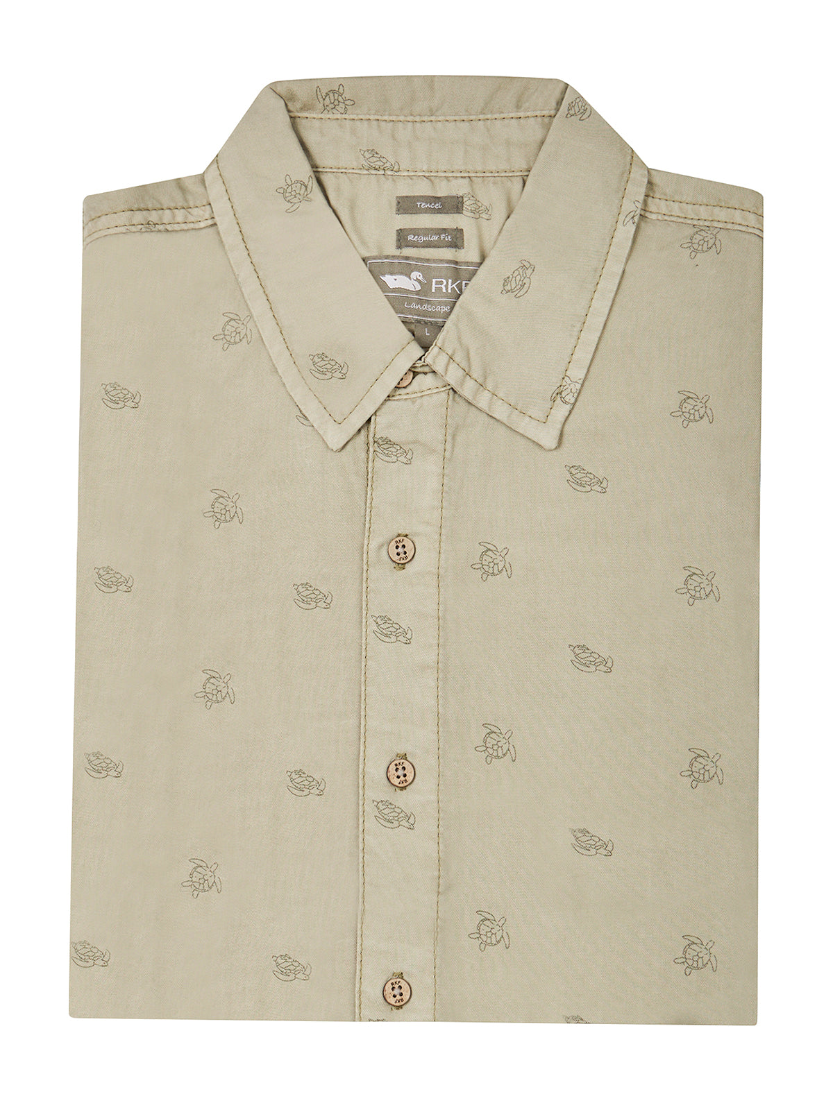 Camisa M/C H Tencel Print Turtle Verde Oliva Hombre 4