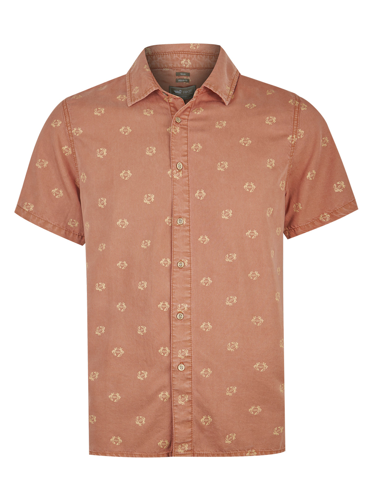 Camisa M/C H Tencel Print Crab Ocre Hombre 1