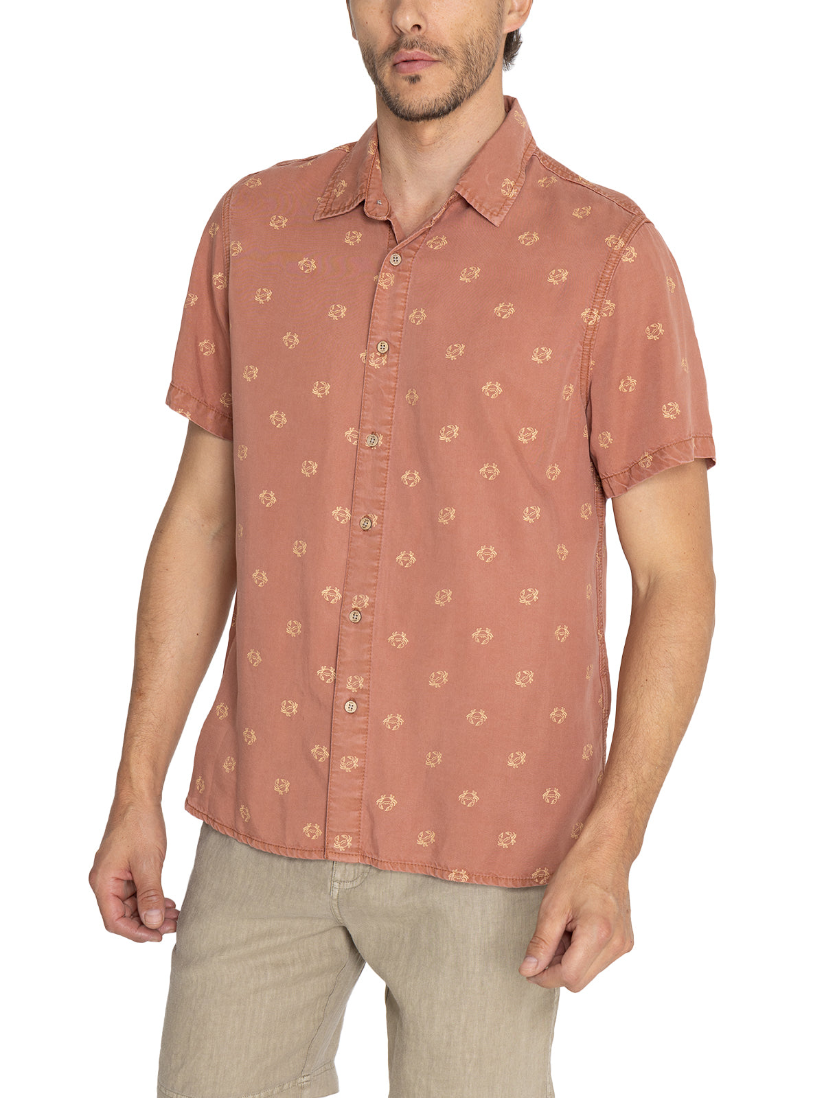 Camisa M/C H Tencel Print Crab Ocre Hombre 4