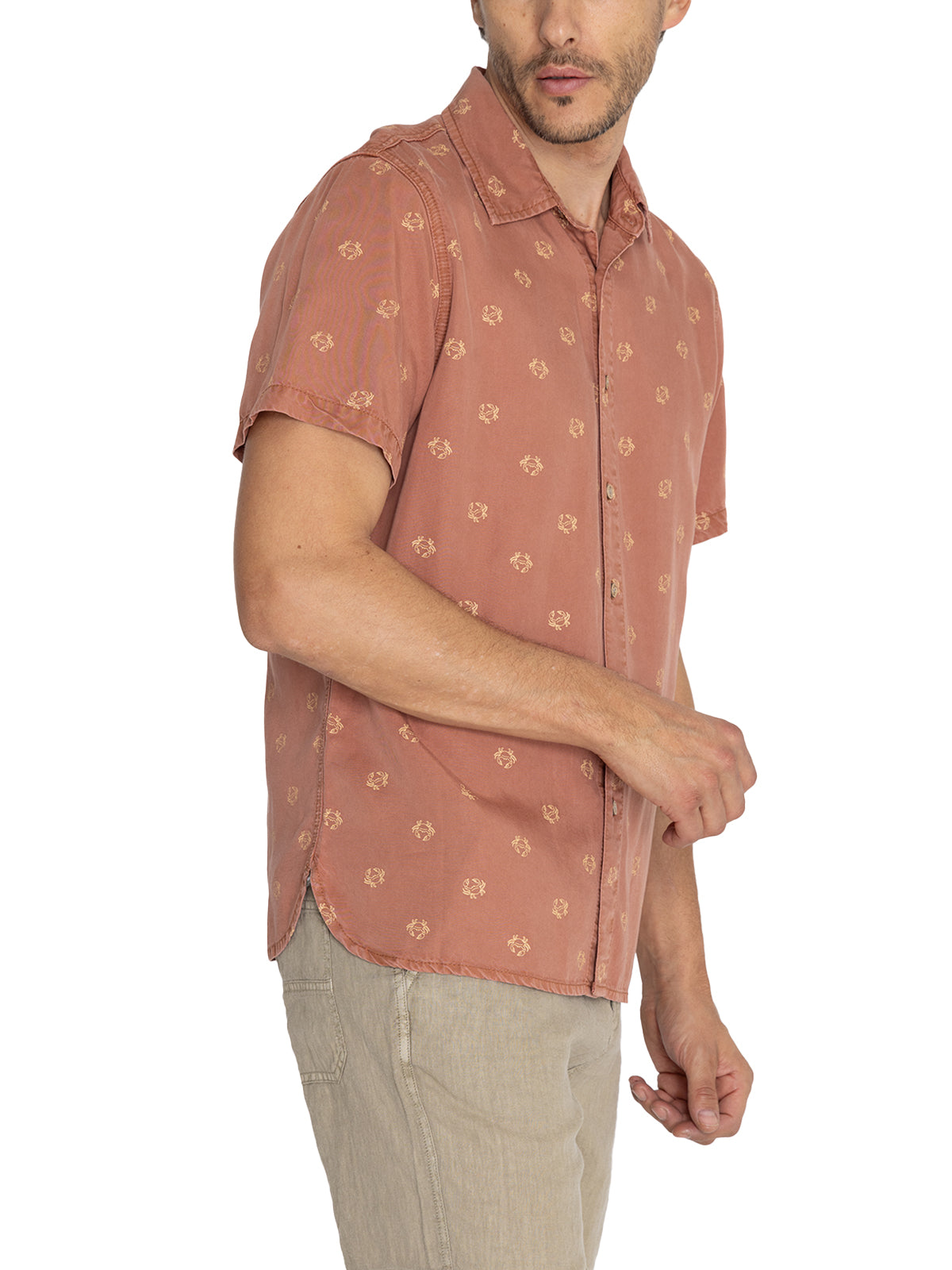 Camisa M/C H Tencel Print Crab Ocre Hombre 5