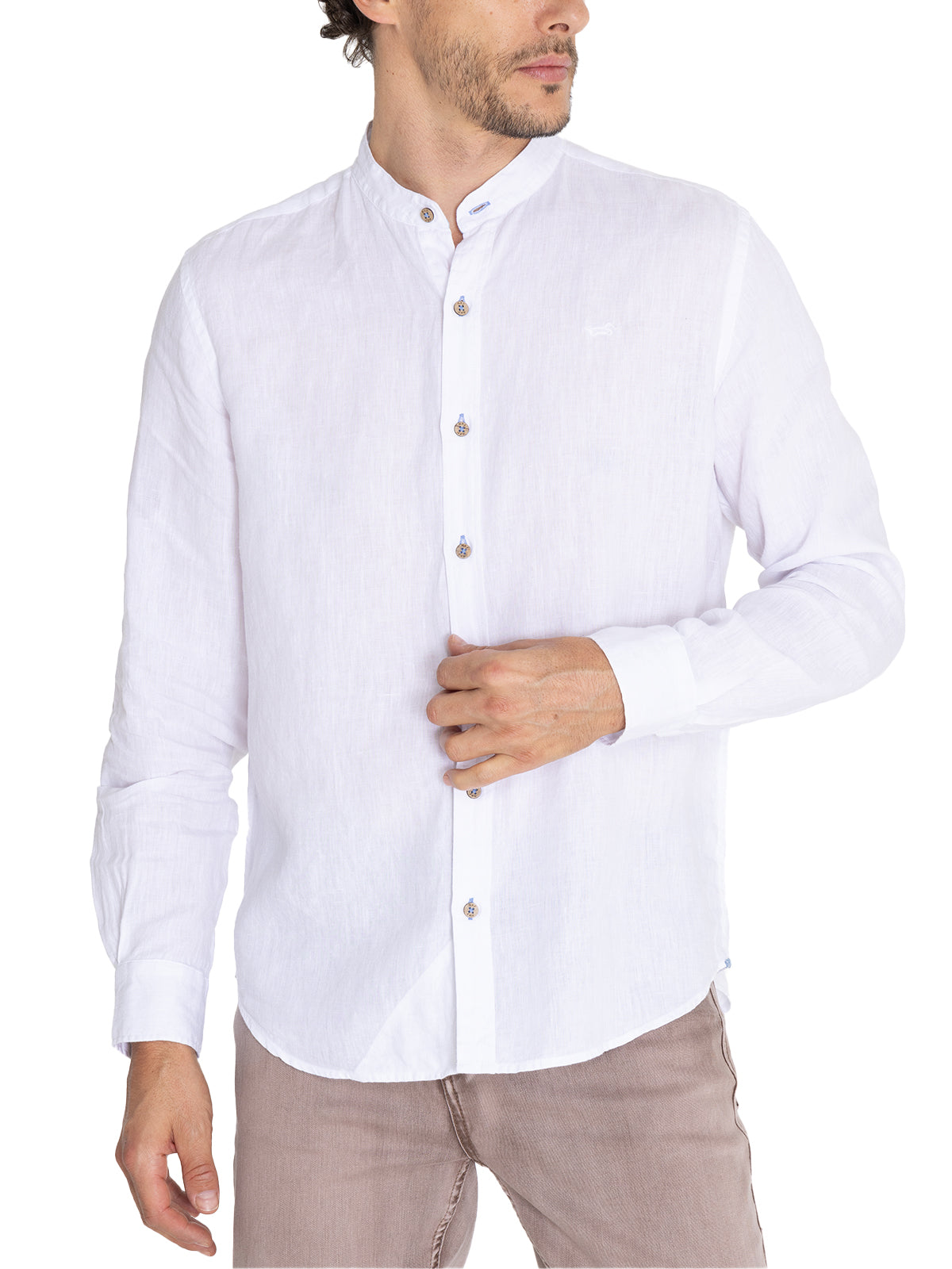 Camisa de Lino Orgánico M/L H Mao Blanco Hombre 5