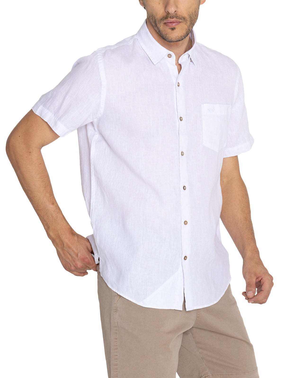 Camisa de Lino Orgánico M/C H Blanco Hombre 5