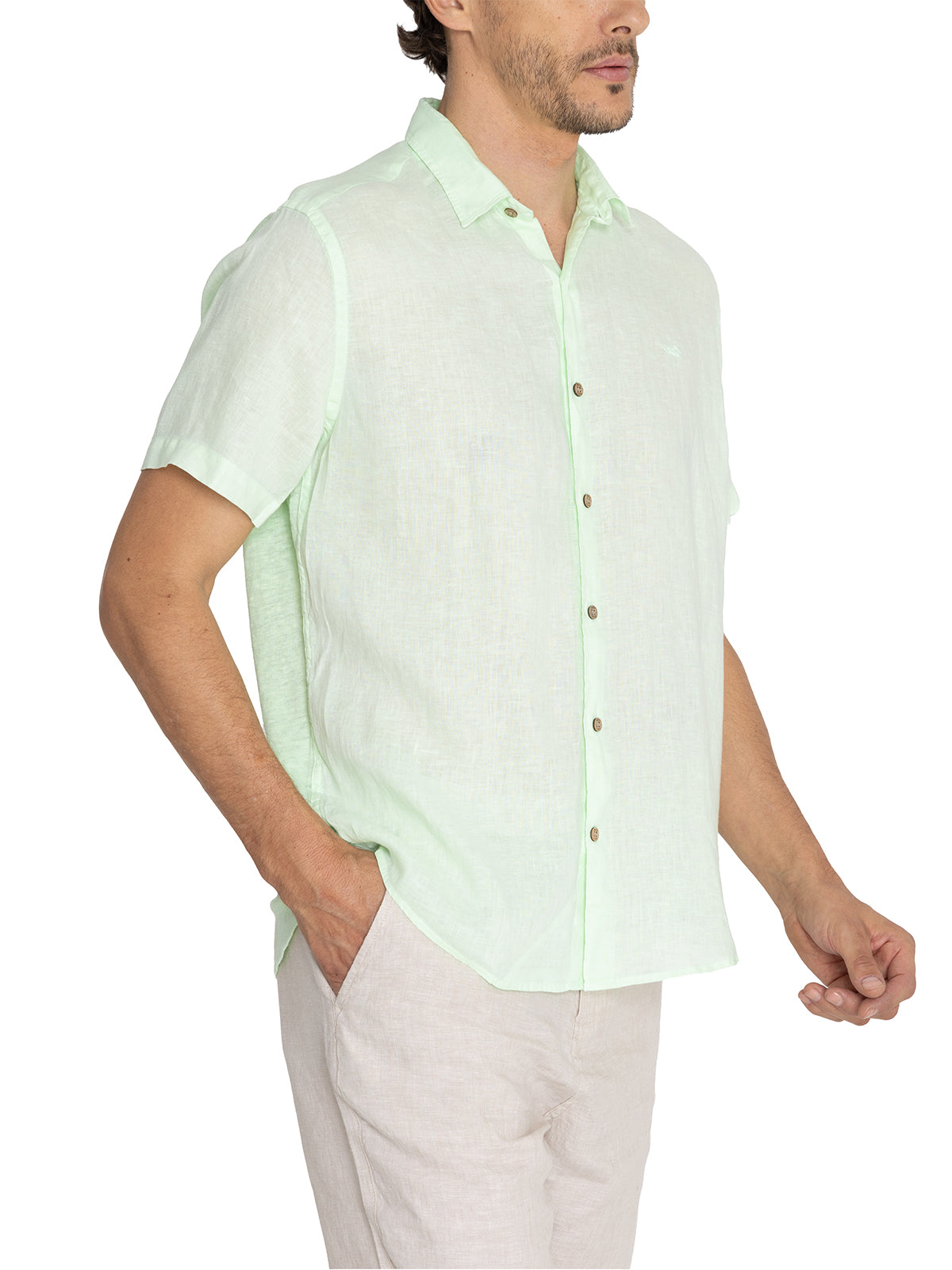 Camisa de Lino Orgánico M/C H Jersey Pistachio Hombre 5