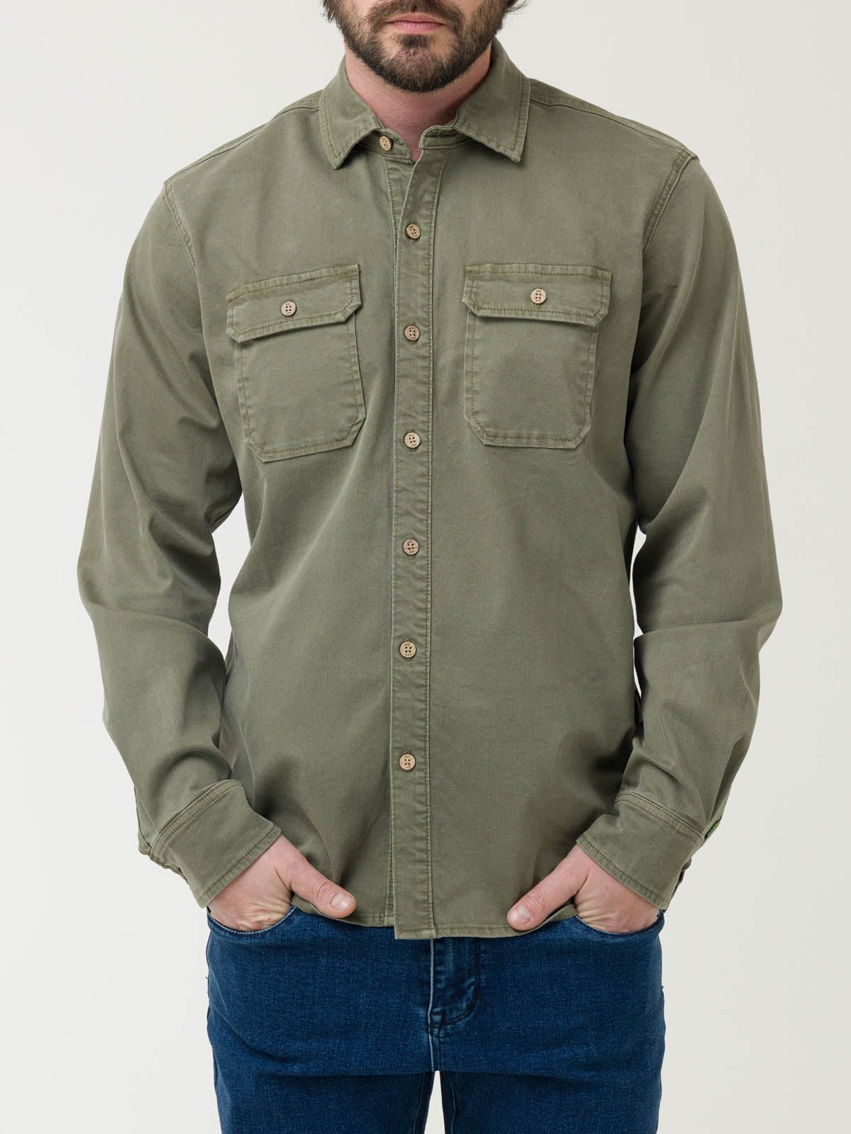 Camisa M/L H Denim Gris Hombre 4