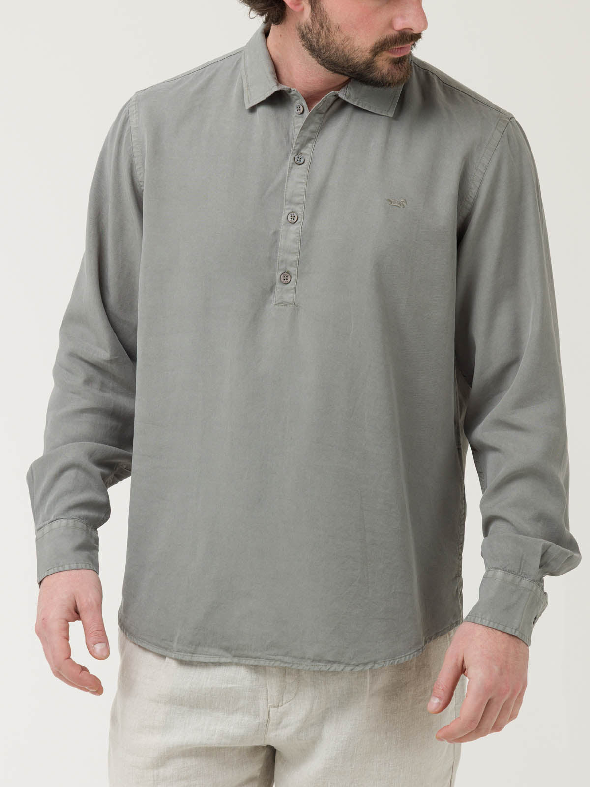 Camisa M/L H Tencel Half But Gris Hombre 4