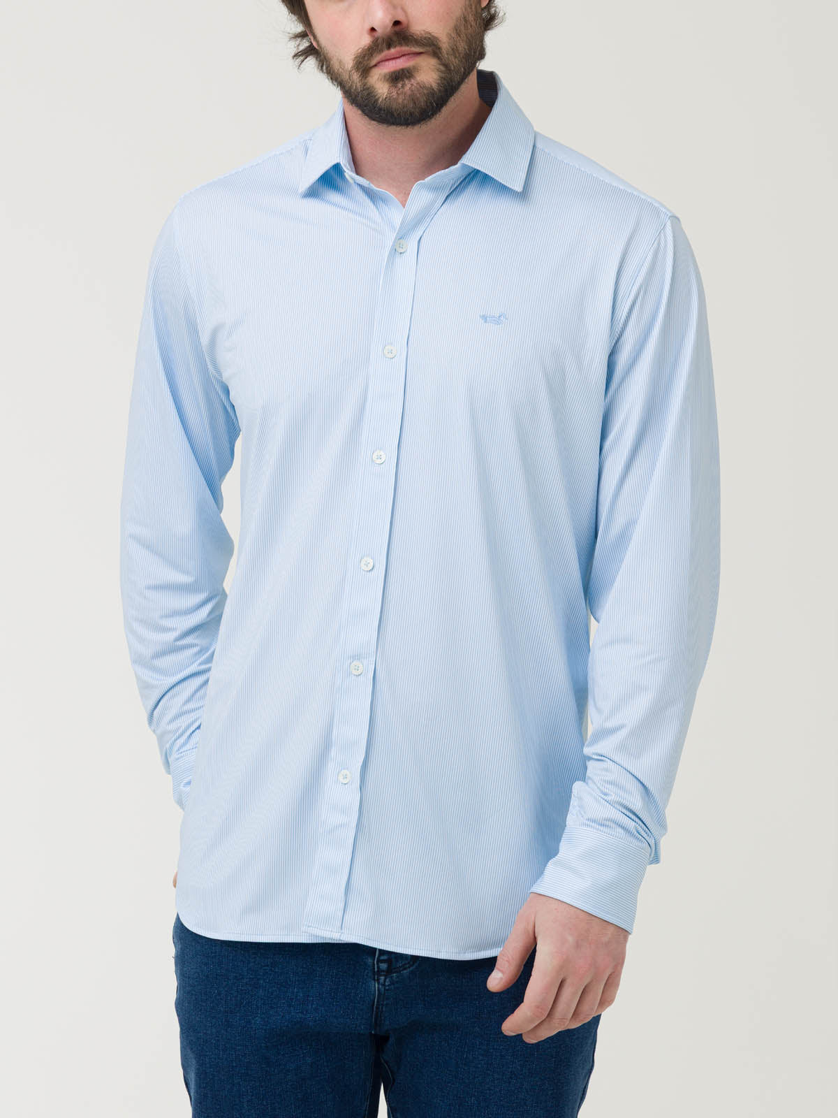 Camisa M/L H Sports Azul Celeste Hombre 4