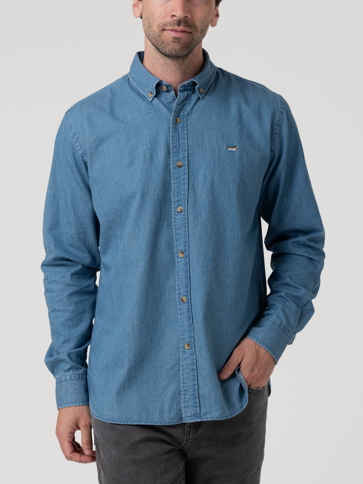 Camisa M/L H Chambray Dark Denim Hombre 4