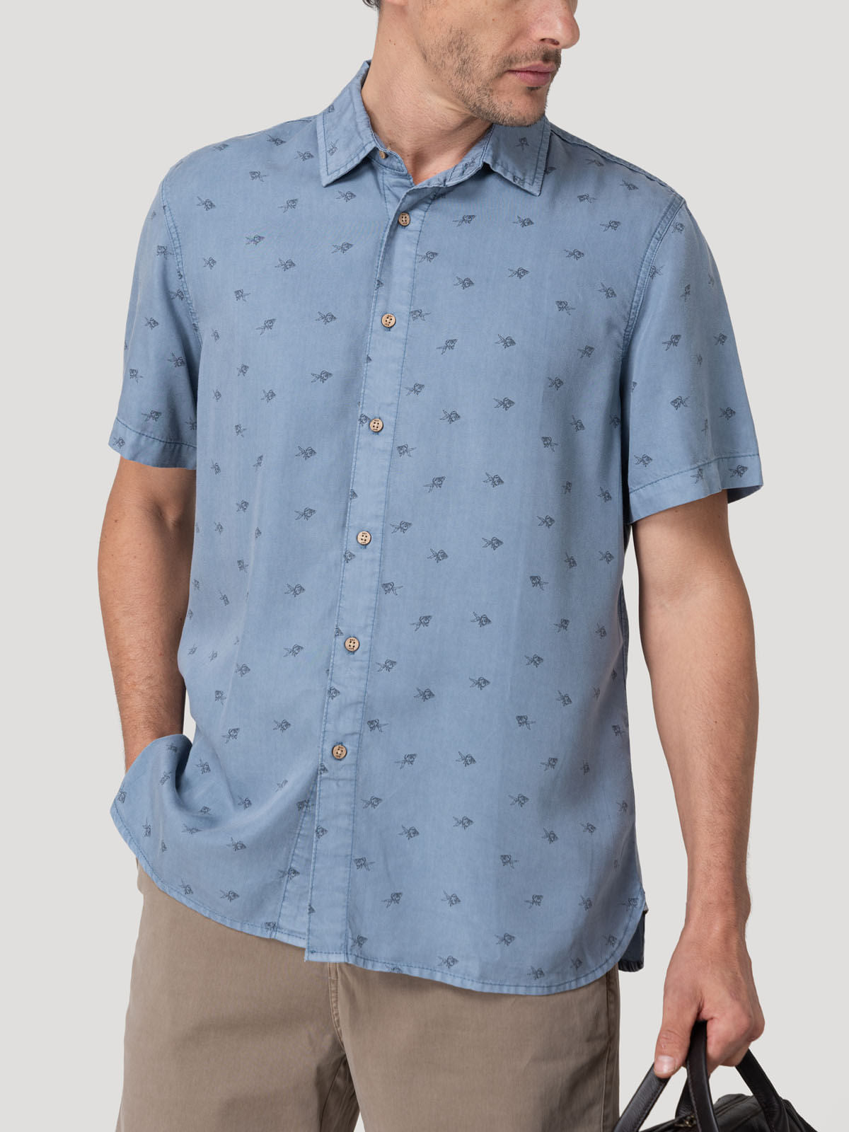 Camisa M/C H Tencel Print Blue Fish Hombre 4