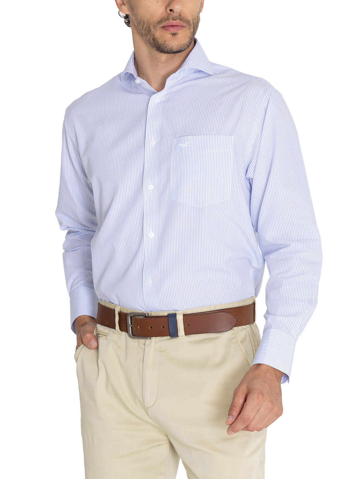 Camisa M/L H 'Wrinkle Free' Stripe Light Blue Azul Hombre 5