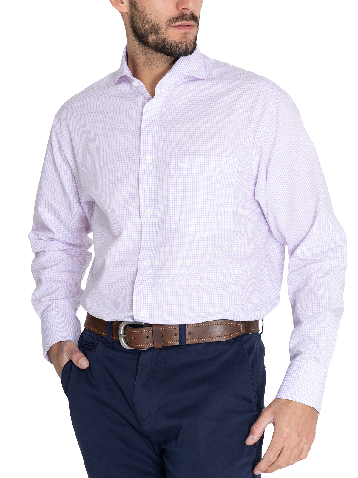 Camisa M/L H 'Wrinkle Free' Square Lilac Hombre 5