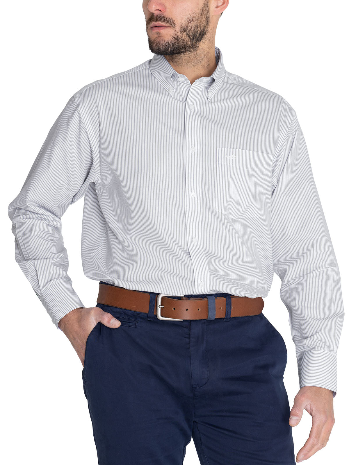 Camisa M/L H 'Wrinkle Free' Stripe Grey Hombre 5
