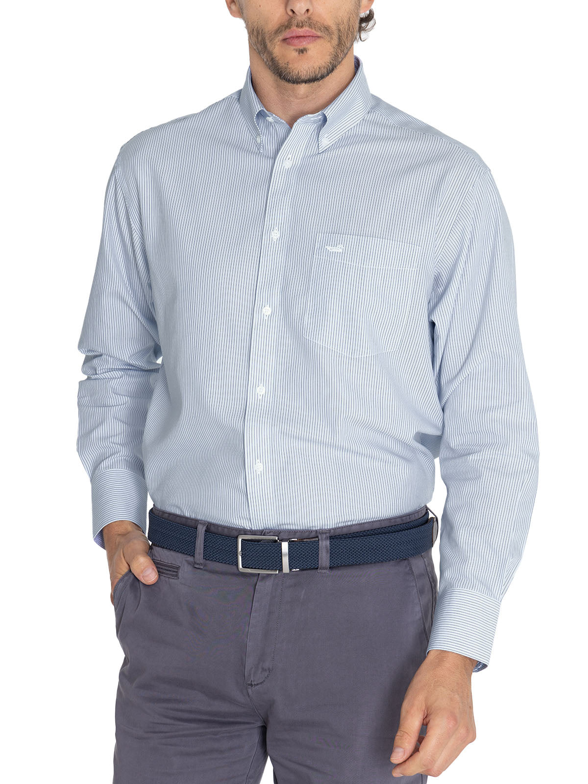 Camisa M/L H 'Wrinkle Free' Stripe Blue Hombre 5