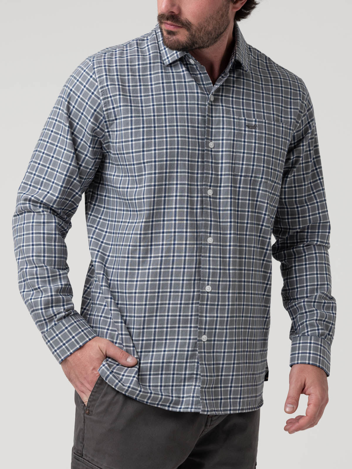 Camisa M/L H Wool Square Bluestone Hombre 4