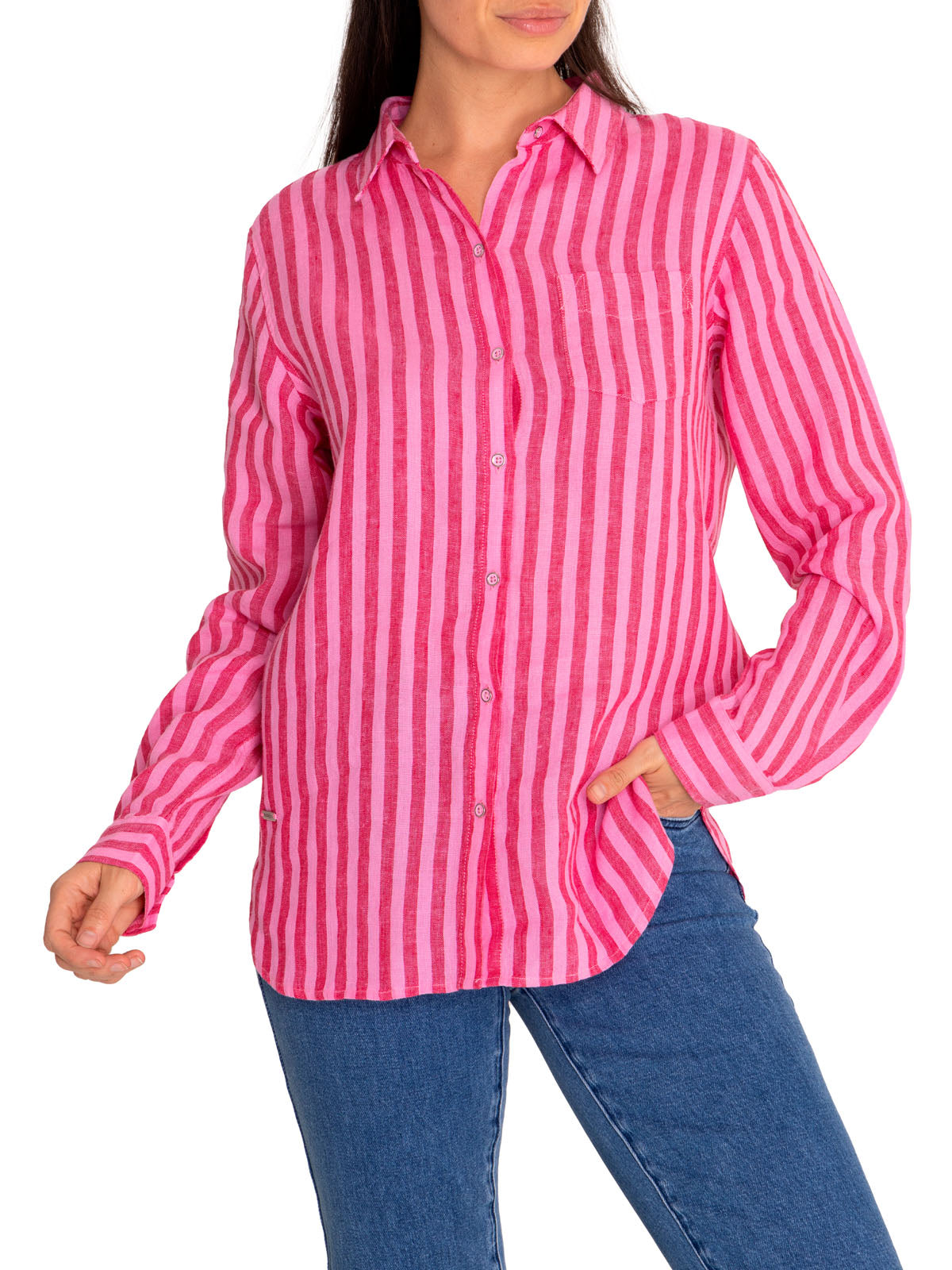 Camisa de Lino Orgánico M/L M Lines Rosa Mujer 3