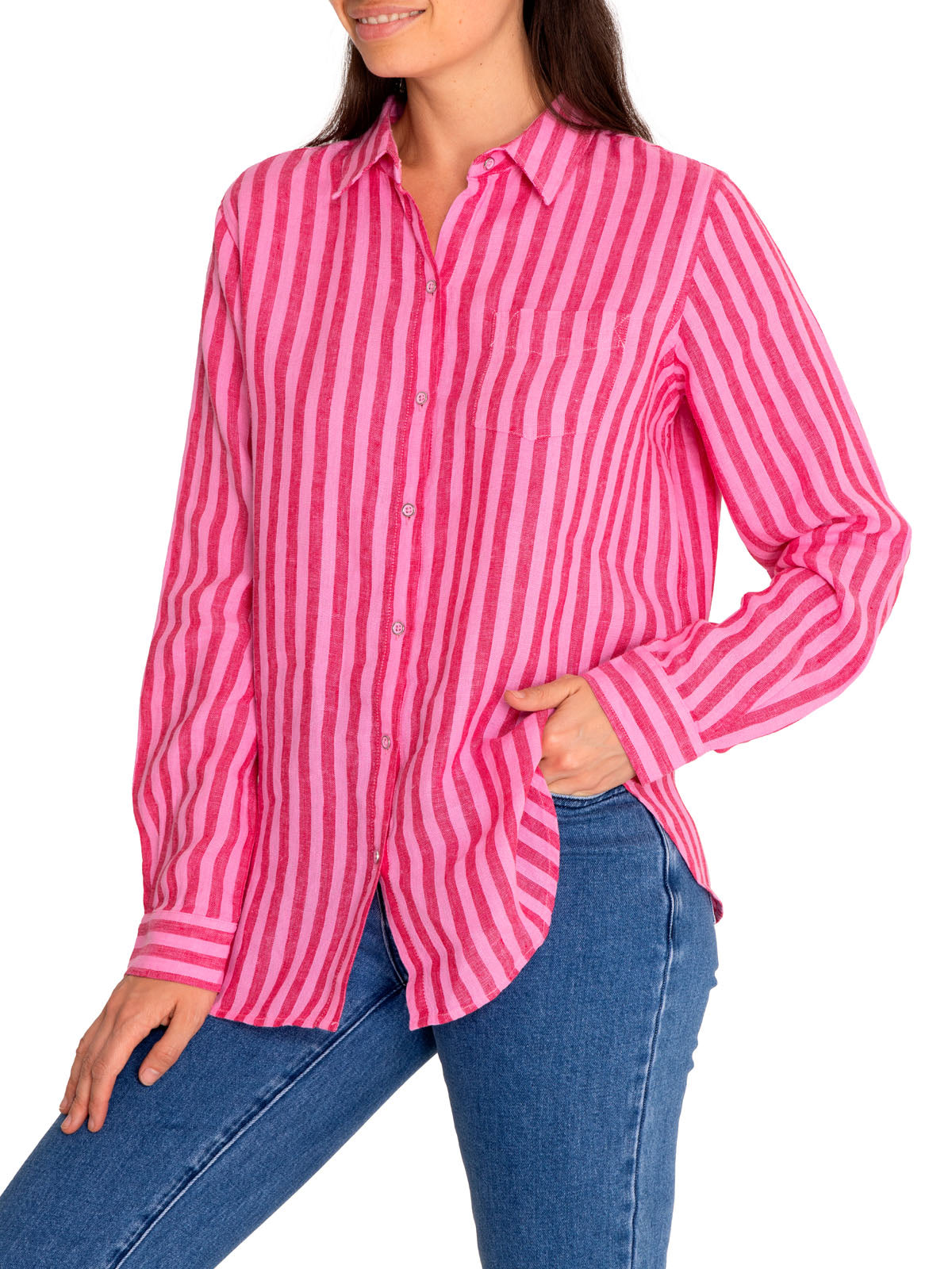 Camisa de Lino Orgánico M/L M Lines Rosa Mujer 4