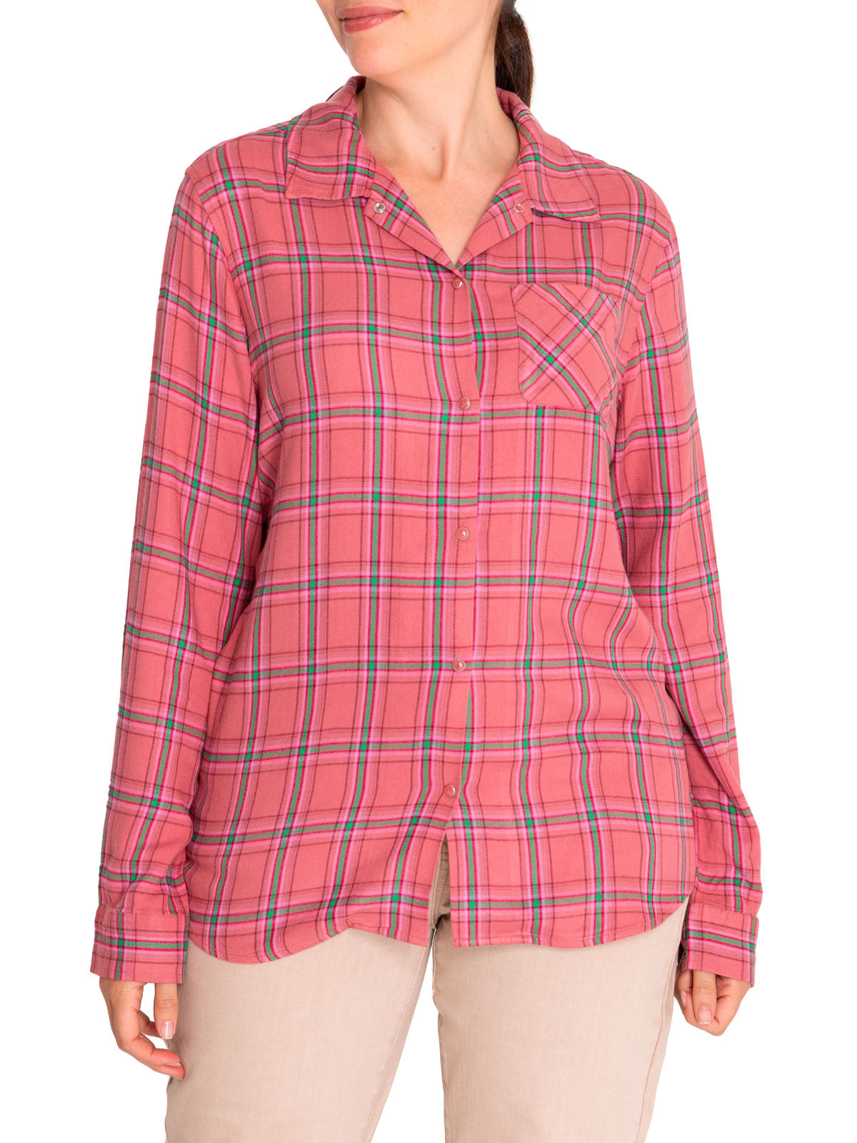 Camisa M/L M Laurel Cuadros Rosa Mujer 4