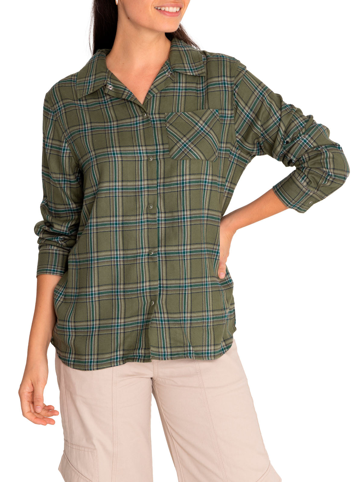 Camisa M/L M Laurel Cuadros Verde Mujer 4