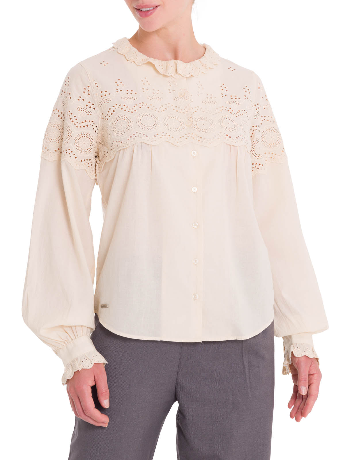 Blusa M Encaje Lhotse Crema Mujer 4