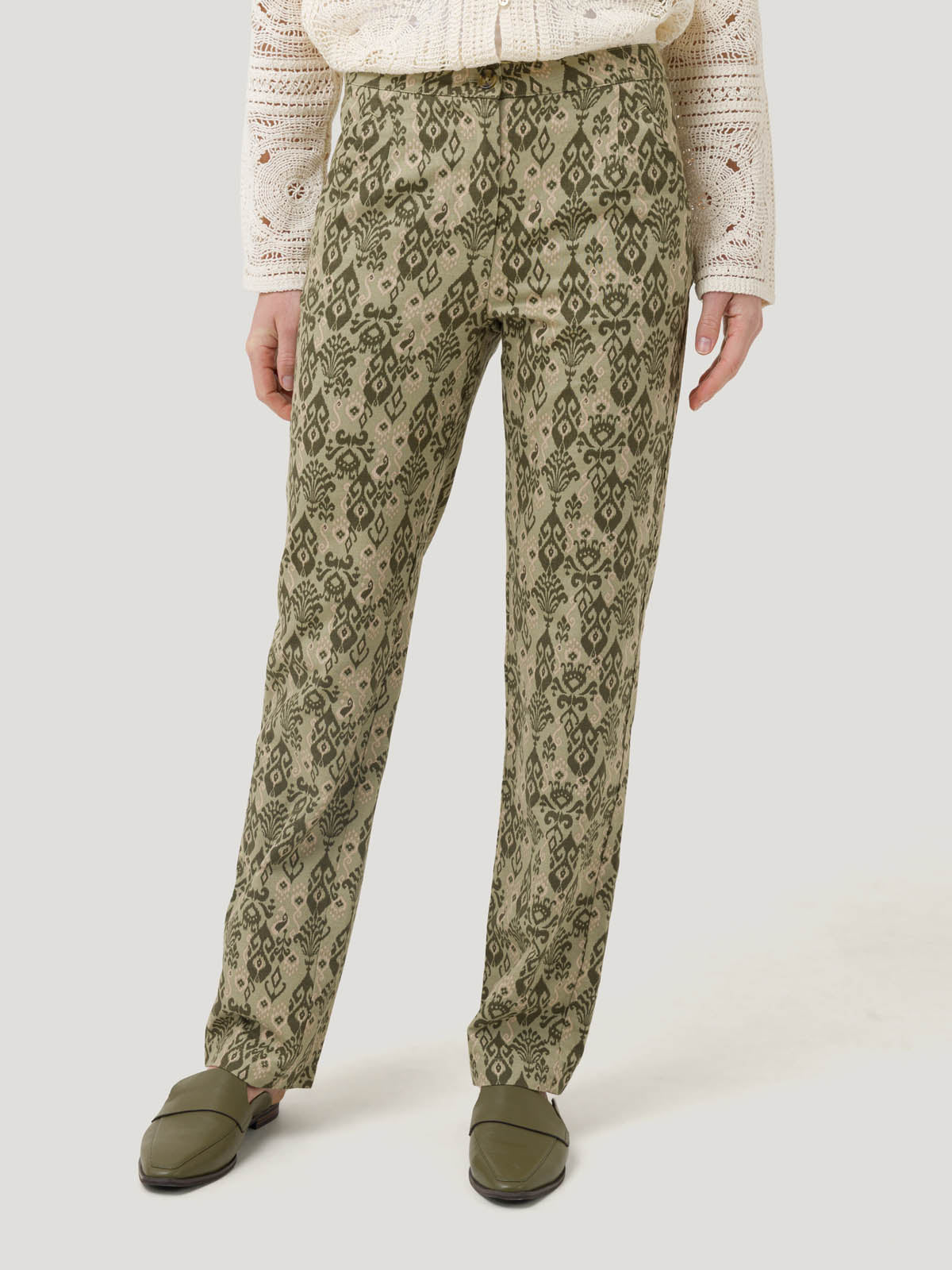 Pantalón Estampado M Caspio Lino Multicolor Olive Mujer 4