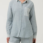 Camisa de Lino Orgánico M/L M Lines Azul Oxford Mujer 4