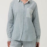 Camisa de Lino Orgánico M/L M Lines Azul Oxford Mujer 4