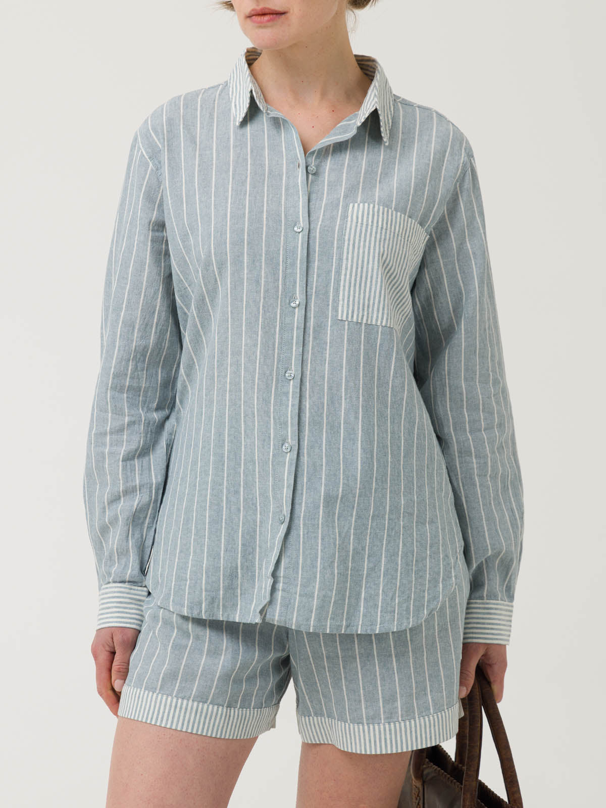 Camisa de Lino Orgánico M/L M Lines Azul Oxford Mujer 4