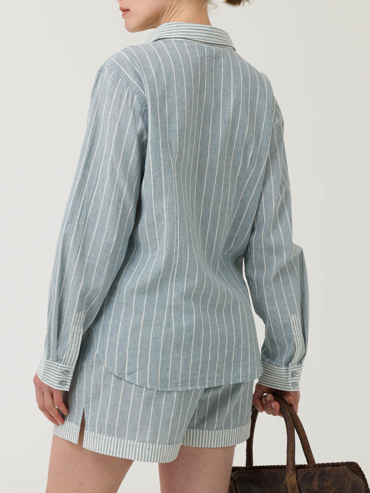 Camisa de Lino Orgánico M/L M Lines Azul Oxford Mujer 5