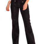 Jeans M Menta Botones Flare Dark Grey Mujer 4