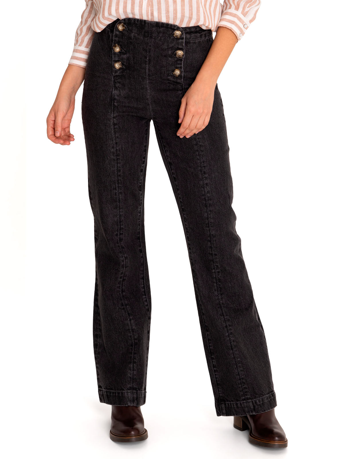 Jeans M Menta Botones Flare Dark Grey Mujer 4