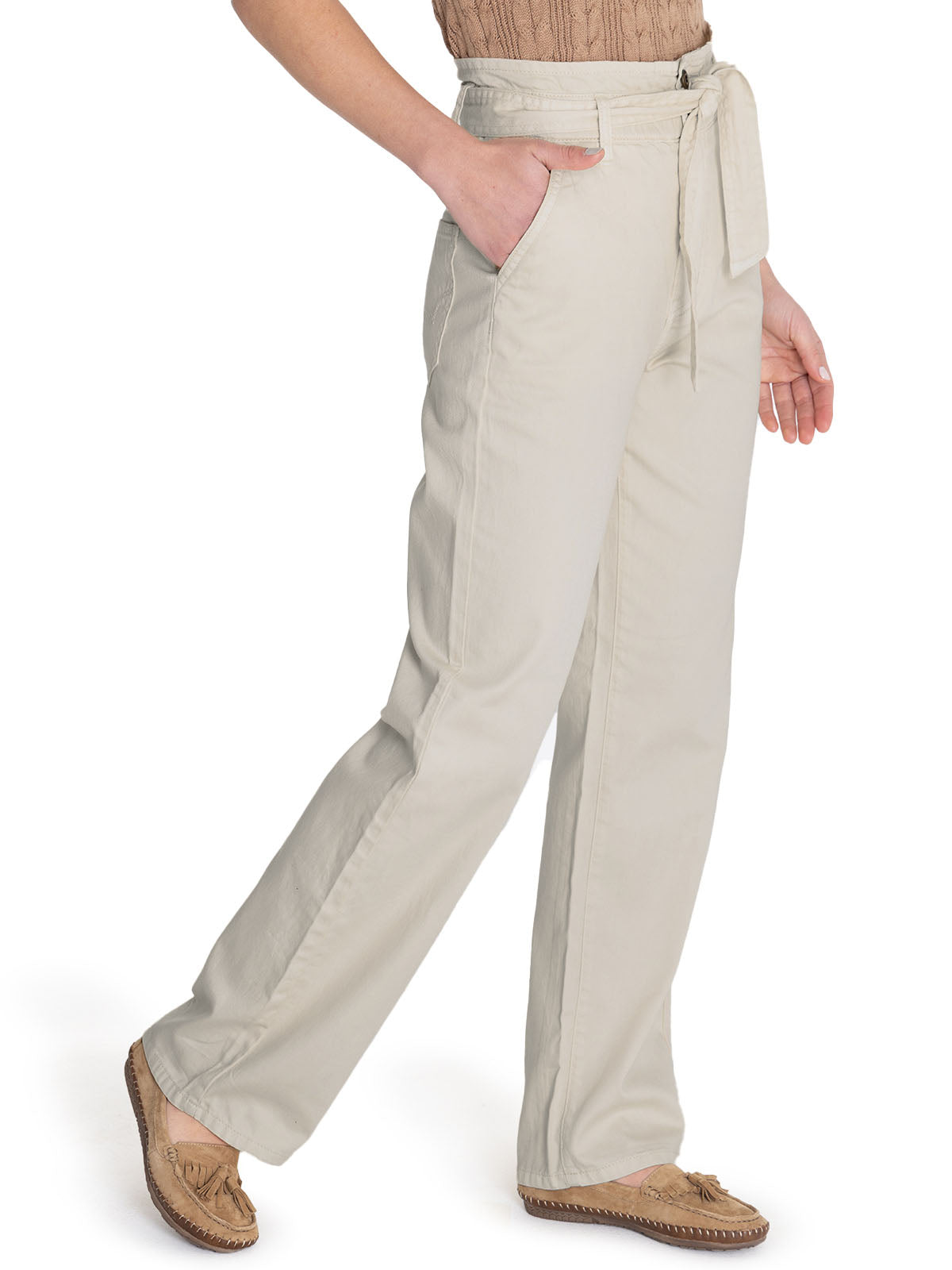 Jeans M Oreon Straight Paperbag Cinturón Crudo Mujer 5