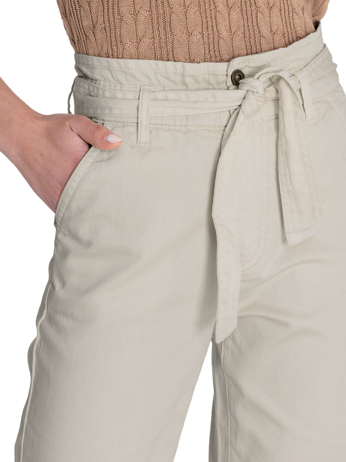Jeans M Oreon Straight Paperbag Cinturón Crudo Mujer 6